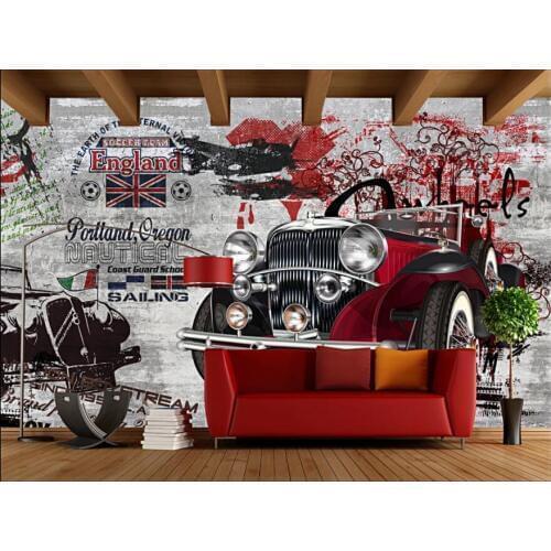 3d wall murals wallpaper for living room Retro nostalgic street art vintage car Graffiti tv background home decor painting