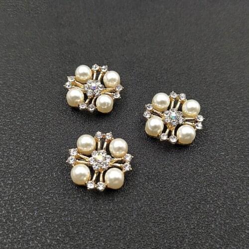 50pcs Square Pearl Crystal Rhinestone Appliques strass Jewelry Brooch Bag Buckle Wedding Dress Hairpin Hair Clip Decor Ornament