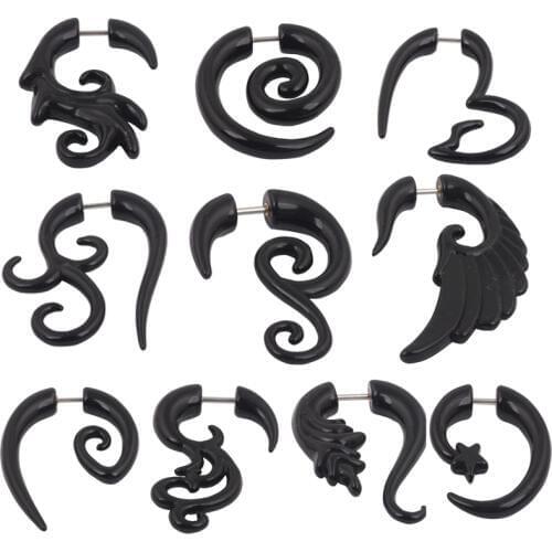 Acrylic Black Fake Spiral Ear Taper Gauges Twist Expanders Earring White Cheater Piercing 10style mix 100pcs Body Jewelry