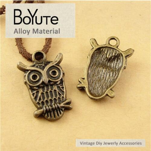 BoYuTe (60 Pieces/Lot) 13*22MM Vintage Zinc Alloy Materials Antique Bronze Plated Owl Pendants for Diy Jewelry Components