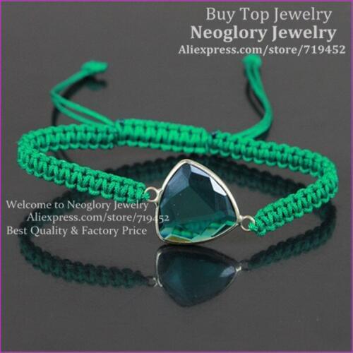 10pcs Green Color Triangle Beads Macrame Bracelet,Gold Color Edge Clear Faced Quartz Beads Bracelet,Gems Stone Rope Bracelet