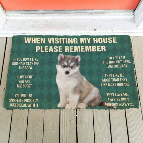 CLOOCL Remember Husky Puppy Dogs House Doormat Decor 3D Print Animal Dogs Floor Door Mat Non-Slip 3D Soft Flannel Carpet