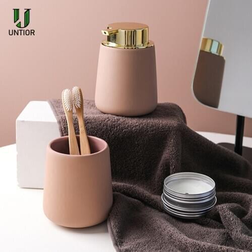 UNTIOR 350ml Ceramic Hand Soap Dispenser Bottle Liquid Soap Bottle Lotion Dispensing Pump Ceramics Mugs Bathroom Set