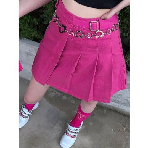 Y2K Japanese Harajuku high-waisted Denim pleated skirt Grunge Rose pink Sweet Cute Hot Girls Mini Skirt New