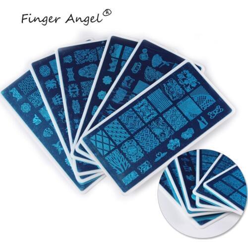 Finger Angel 10 Pcs 12*6cm Rectangle Nail Art Plate Stamping Template +10 Pcs White Backplane Nail Stamping Plate Holder
