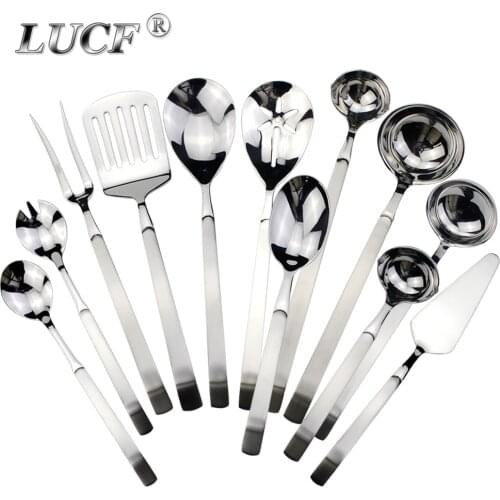 Perfect Mirror Polish Stainless Steel 18/8 Kitchenware Ladle/Salad Spoon/Spatula/Meat Fork Cooking Utensils For Home Housekeeper