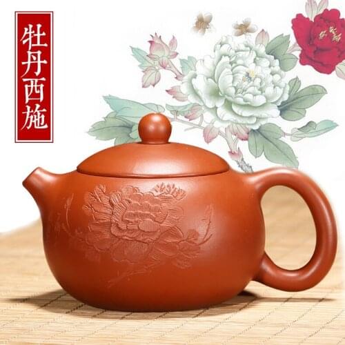 Yixing raw ore red clay teapot pure hand-painted Zhuni peony Xishi pot wholesale wechat business