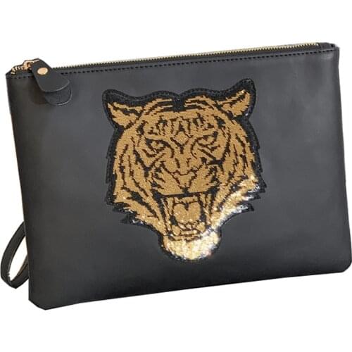 Luxury Tiger Pattern Men Clutch Bags Designer Business Shoulder Bag iPad Handbags Fashion Soft Leather Envelope Bag Male Wallet