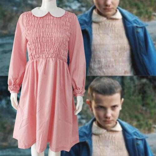 Elevens Pink Dress Stranger Things Eleven Long Sleeve Dress Eleven 11 Cosplay Costume L320