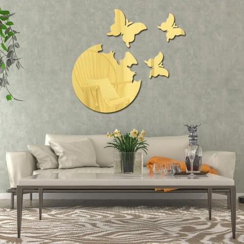 Flying Butterfly Acrylic Mirror Wall Sticker Three Dimensional Self Adhesive Decorative Wall Sticker for Home Bedroom Room