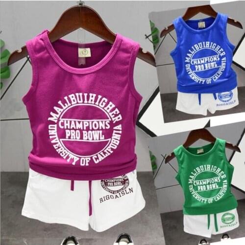 Hot Sale New summer Toddler boys Clothing Sets letter boys Vest + Shorts 2 Pcs Kid Suits Children Clothing Sets 3 Color 2-6years