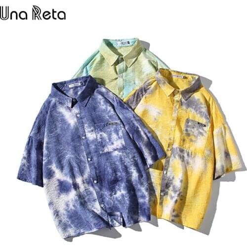 Una Reta Short Sleeve Mans Shirt New Summer Casual Loose Men Clothing Harujuku Hip Hop Tie Dye Print Oversized Shirts For Men
