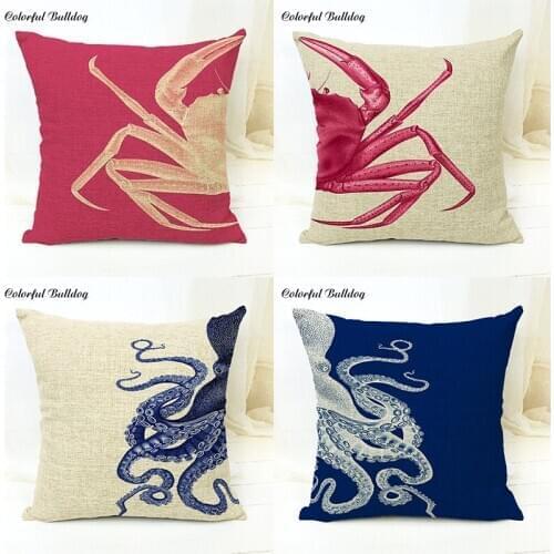 Simple Marine Life Cushion Set Crab Octopus Living Room Bedroom Sofa Home Decoration Pillowcase Polyester Linen Break Pillow