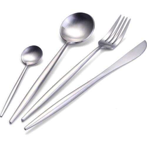 24pcs Silver Flatware High Quality Cutlery Set Travel Cutlery Set 18/8 Stainless Steel Metal Knife Fork Scoop Silverware For 6