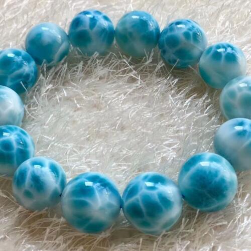 Genuine Natural Blue Ice Larimar Round Beads Top Quality Larimar 16mm Water Pattern Women Man Bracelet AAAAA Certificate