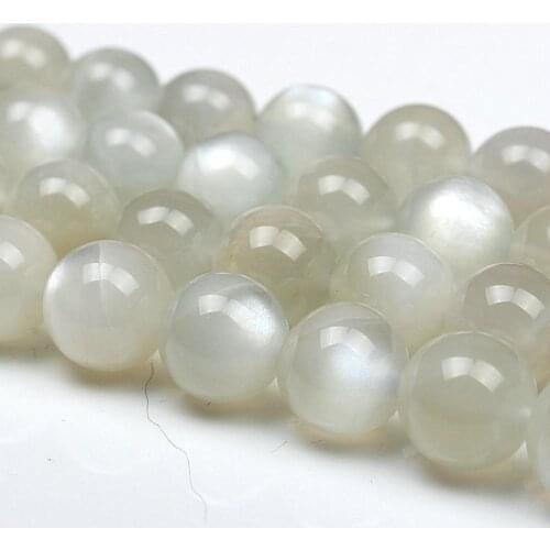 Natural Round White Moonstone Grayish Gemstone Loose Beads 6 8 9 10 12 14 mm For Necklace Bracelet DIY Jewelry Making