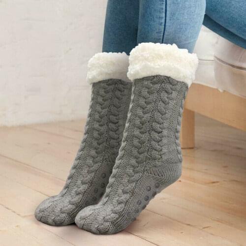 1Pairs Winter Women Warm Socks Cotton Knit Floor Non-slip Thicken Soft Socks Girl Plus Velvet Keep Warm Thicken Female Socks