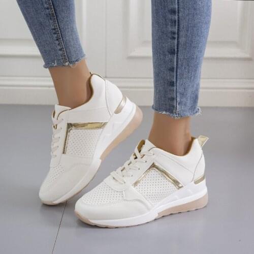 New Womens Sports Shoes Lace-up Wedge Heel Sports Shoes Womens Vulcanized Shoes Casual Thick-soled Womens Shoes