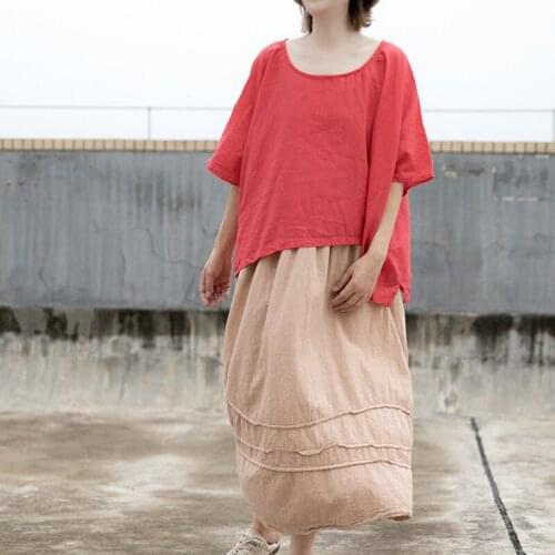 Solid Vintage Casual Blouse Women Summer Linen O Neck Collar Batwing Sleeve Tops and Shirt Femme Loose Blusas Mujer Plus Size