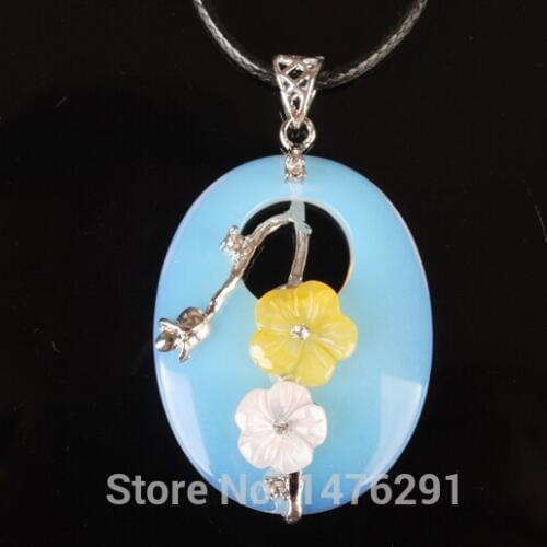 45X35MM Opal Oval Shell Flower Bead Pendant 1PCS (No rope)