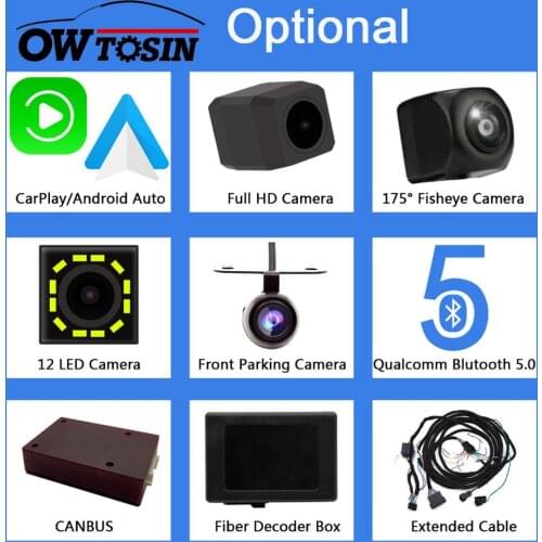 Owtosin Optional Extra Cost For CarPlay Android Auto Blutooth 5.0 Extended Cable Fisheye Front Camera Fiber Decoder Most Box