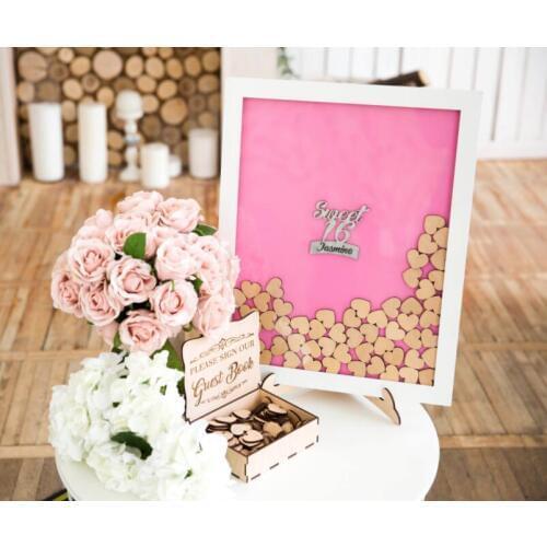 Personalize number name sweet 16 birthday baby shower Guestbook drop box Wedding guest book alternative wooden Heart Guest book