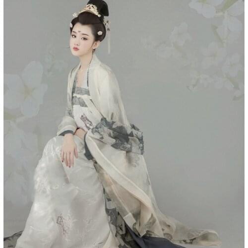 WYJN Simple Elegant Light Solid Color Tang Dynasty High Waist Ruqun Princess Maid Female Hanfu Stage Performance Outdoor Costume