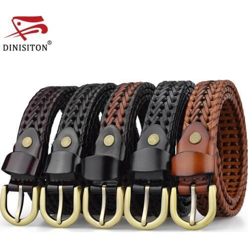 DINISITON Weaving Belt Designer Genuine Leather Belts For Women Woven Thin Female Strap Ladies Braided Belts Woman Fashion