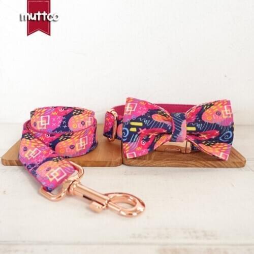 MUTTCO retailing special self-design bow-tie collar THE PINK GRAFFITI high quality handmade dog collar leash 5 sizes UDC063M