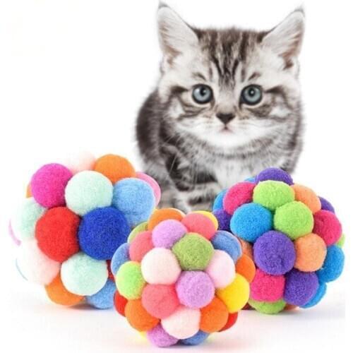 S/M/L Pet Cat Toy Colorful Handmade Bells Bouncy Ball Built-In Catnip Interactive Toy for Pet Dog Cat Accessories High Quality