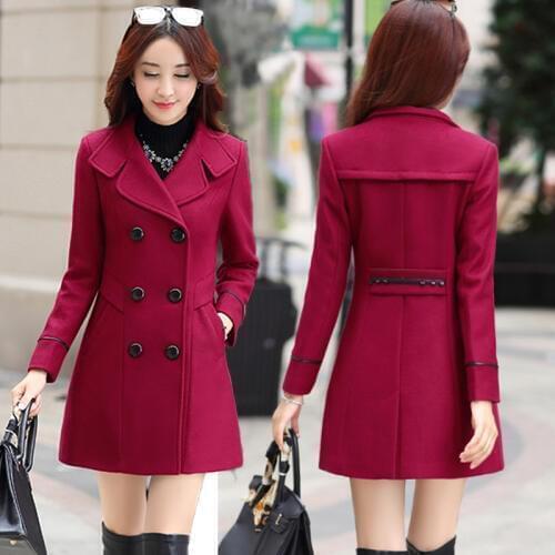 Spring Autumn Slim Woolen Women Coats 2020 New Double Breasted Wool Jacket Overcoat Plus Size Clothing Korean Outwear Navy Blue