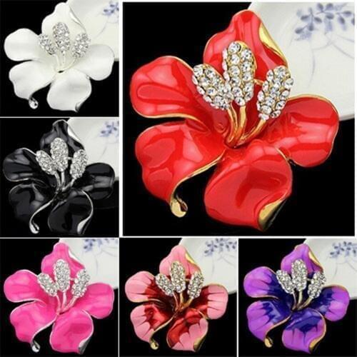Six Colors To Choose! Clear Austrian Crystal Rhinestone Enamel Flower Brooch Wedding Bridal Bouquet Brooch Pins Top Quality