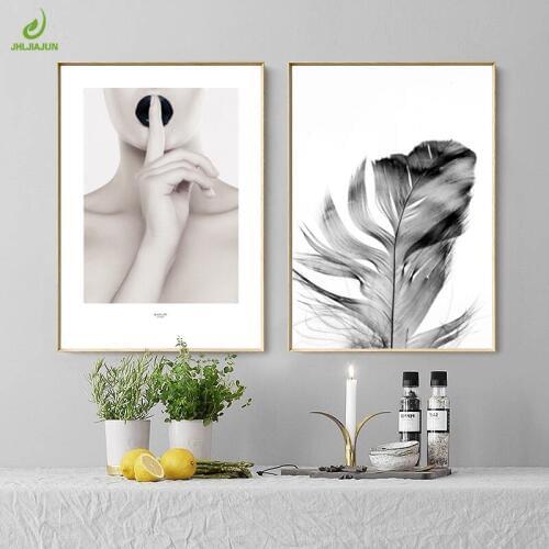 JHLJIAJUN Modern Canvas Painting Girl Angel Feathers Art Print Poster Nordic Wall Pictures For Bedroom Living Room Home Decor