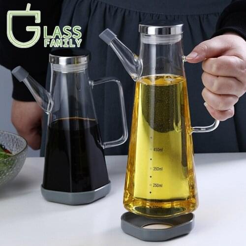 GF Glass Oil Bottle Anti-Leak Olive Condiment Dispenser Container with Stainless Steel Lid for Kitchen Items Seasoning Glass