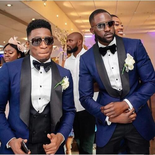 Navy Blue Custom Made Best Men Wear Groom Tuxedos Black Lapel Groomsman Wedding Suits Business Suits 3 Pieces(Jacket+Pants+Vest)