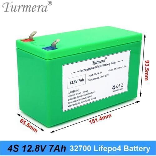 Turmera 32700 12V Lifepo4 Battery Pack 4S1P 12.8V 7Ah with 4S 40A Balanced BMS for Electric Boat and Uninterrupted Power Supply