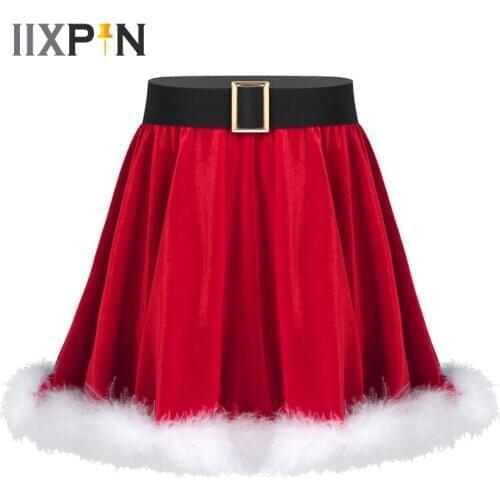Girls Christmas Show Skirts Santa Cosplay Costume Mrs Claus Dance Fancy Dress Ballet Dance Skirts Christmas Party Rave Outfits