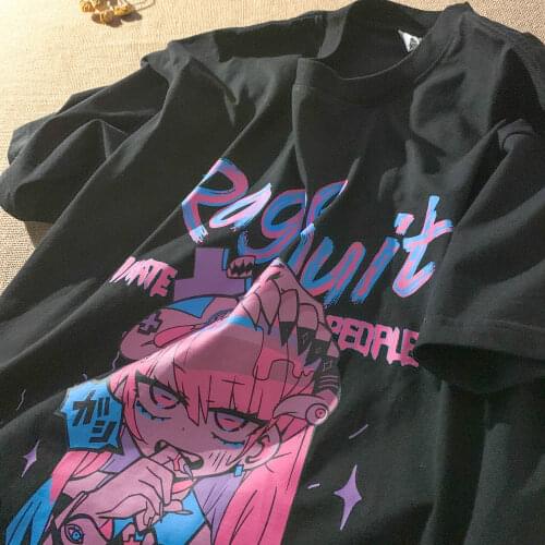 Vintage y2k Kawaii anime print short-sleeved Casual T-shirt female gothic Harajuku graphic printed summer loose punk streetwear