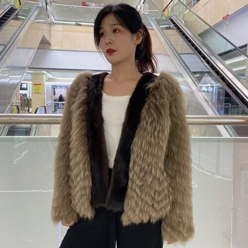 Winter Fur Jacket Women Mink Coat Silver Fox Fur Outwear Natural Mink Fur Trim Female Fashion Warm Outwear Free Shipping