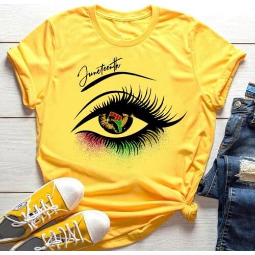 Female Casual Tshirts Summer New Fashion Melanin Black Girls Graphic Print Yellow T-Shirt Women Cartoon Short Sleeve Tops Tee
