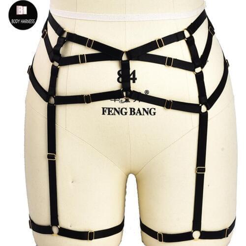 Women Punk Gothic Garter Belt Handmade Leg Harness Black Pole Dance High Waist Garter Rave Fetish Body Harness Bondage Dress