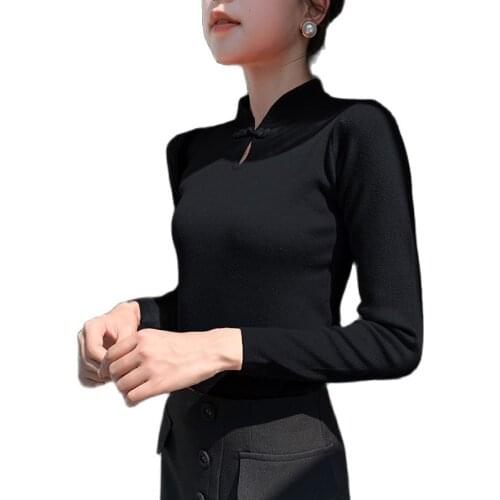 2021 Feminino sweater Chinese style ladies autumn and winter retro stand-up collar slim sweater