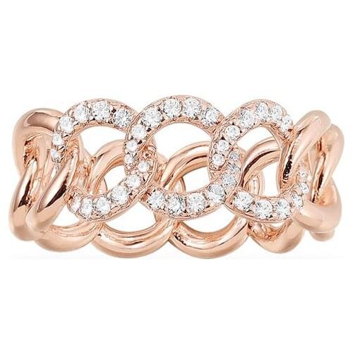 SLJELY Fashion Rock Rose Gold Color 925 Sterling Silver Pink Chain Link Finger Ring Micro Pave Zircon Women September Jewelry