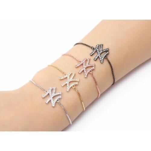 Gold silver Chain micro pave cz Zircon Cubic Zirconia bracelet rope adjusted Macrame round Bangle fj46 Letters Fashion Jewelry