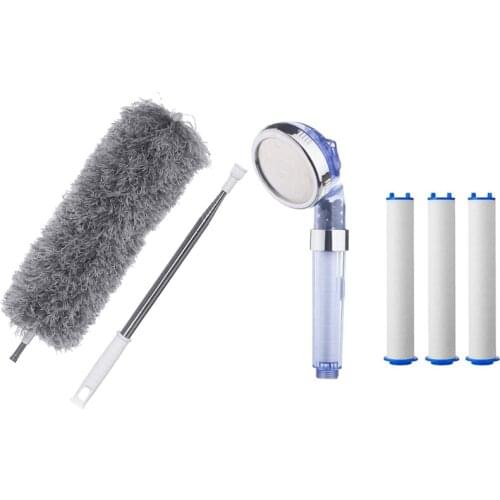1 Pcs Microfiber Dusters for Cleaning with Extension Pole Cover & 1 Set Sediment Cartridge Filtered Shower Head Filter