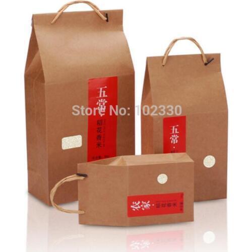 100pcs/lot 1KG/2.5KG/5KG Kraft Paper Bag For Rice Flour Food Packaging Blank Universal Packaging Pouch Bags