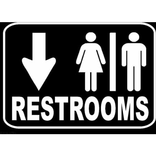 14.8CM*10.2CM RESTROOM Sign Male Female Down Arrow Safety Business Sign Vinyl Decal Car Sticker Black Silver C10-02226