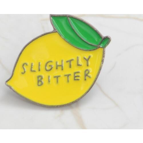 2018 cartoon lemon enamel pin SLIGHTLY BITTER Brooches Gift for Kids friends Fruit icons Pin Badge Button jewelry accessories