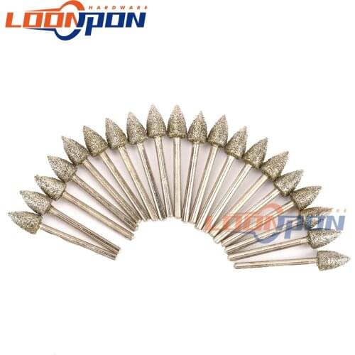 3mm Diamond Grinding Head Burrs Bits Set for Rotary Tool Coarse Fine Grit 1/20Pcs