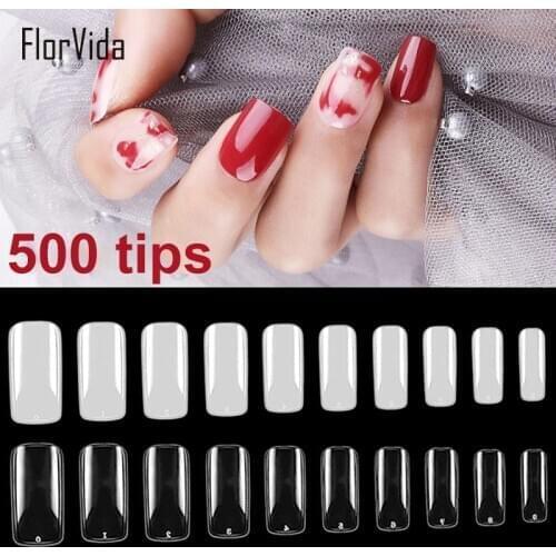 500pcs Kit Full False Nails Acrylic Fake Nail Tips Plastic Long Natural Transparent Design for Nail Art Manicure Set